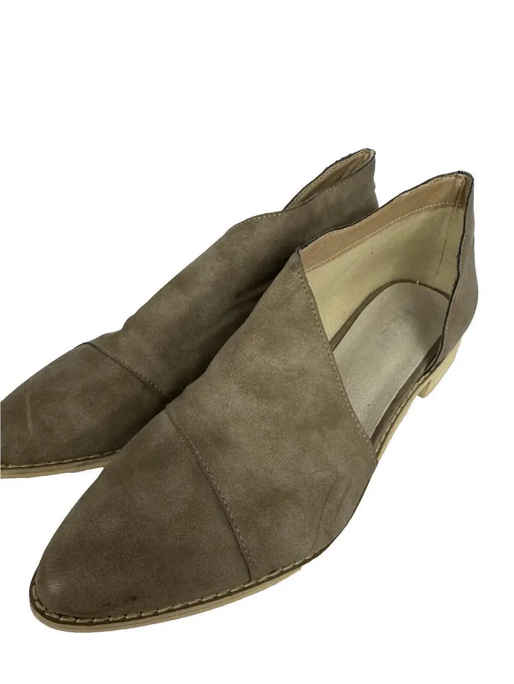 (RC) Women’s Taupe Suede Slip On Flats Low Heel Almond Toe Casual Comfort 10